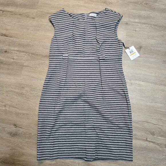 Calvin Klein Dresses & Skirts - NWT Calvin Klein Gray White Striped Sheath Sleeveless Dress Empire Waist Size 14